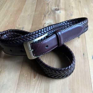 Braided 1.25” Wide Brown Men’s Belt 38/95 Leather Tabs Synthetic Stretchy
